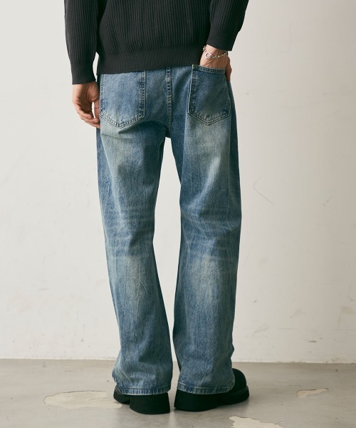 Shoowtime（ショウタイム）の「Crushed Washed Straight Denim Pants / クラッシュウォッシュドストレートデニムパンツ（デニムパンツ・メンズ・ブルー/ブラック・LARGE/MEDIUM/X-LARGE）」の22枚目の写真