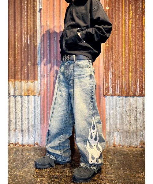 SUPPLIER(サプライヤー)の「デニムパンツ|Fire Tribal Leather Patch Baggy Denim|SUPPLIER(デニムパンツ・メンズ・ブラック/ブルー・X-LARGE/LARGE/MEDIUM/SMALL)」の19枚目の写真