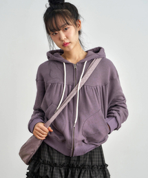 KIJIKO（キジコ）の「ke106-Shirring Hooded Zip Up Purple（パーカー）」