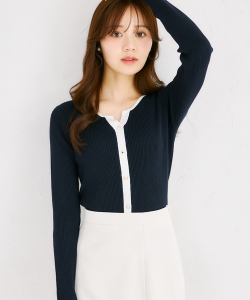 tocco closet(トッコ クローゼット)の「【ZOZO限定】配色ヘンリーネックカットソー(Tシャツ/カットソー・レディース・ホワイト×ブラック/ネイビー×ホワイト/その他・M)」の3枚目の写真