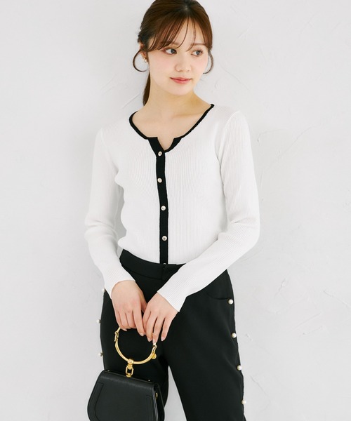 tocco closet(トッコ クローゼット)の「【ZOZO限定】配色ヘンリーネックカットソー(Tシャツ/カットソー・レディース・ホワイト×ブラック/ネイビー×ホワイト/その他・M)」の5枚目の写真