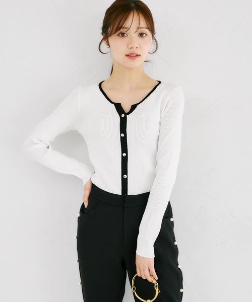 tocco closet(トッコ クローゼット)の「【ZOZO限定】配色ヘンリーネックカットソー(Tシャツ/カットソー・レディース・ホワイト×ブラック/ネイビー×ホワイト/その他・M)」の6枚目の写真