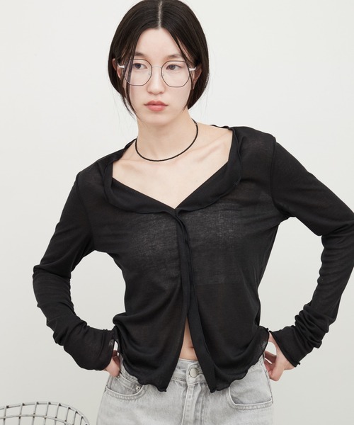 OFROOM(オフルーム)の「Contrast Edge Sheer Top|コントラストエッジシアートップス(Tシャツ/カットソー・レディース・ピンク/ライトグリーン/ホワイト/ライトブルー/ブラック・FREE)」の13枚目の写真