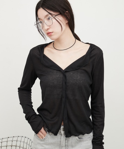 OFROOM(オフルーム)の「Contrast Edge Sheer Top|コントラストエッジシアートップス(Tシャツ/カットソー・レディース・ピンク/ライトグリーン/ホワイト/ライトブルー/ブラック・FREE)」の14枚目の写真
