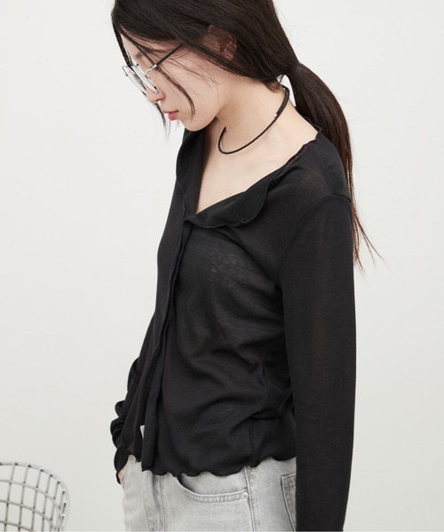 OFROOM(オフルーム)の「Contrast Edge Sheer Top|コントラストエッジシアートップス(Tシャツ/カットソー・レディース・ピンク/ライトグリーン/ホワイト/ライトブルー/ブラック・FREE)」の18枚目の写真