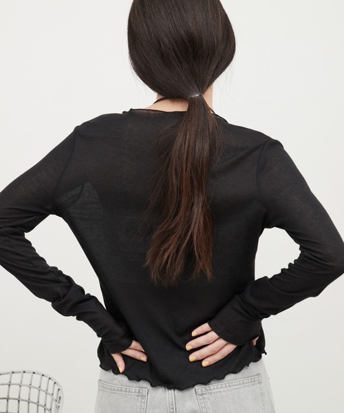 OFROOM(オフルーム)の「Contrast Edge Sheer Top|コントラストエッジシアートップス(Tシャツ/カットソー・レディース・ピンク/ライトグリーン/ホワイト/ライトブルー/ブラック・FREE)」の21枚目の写真