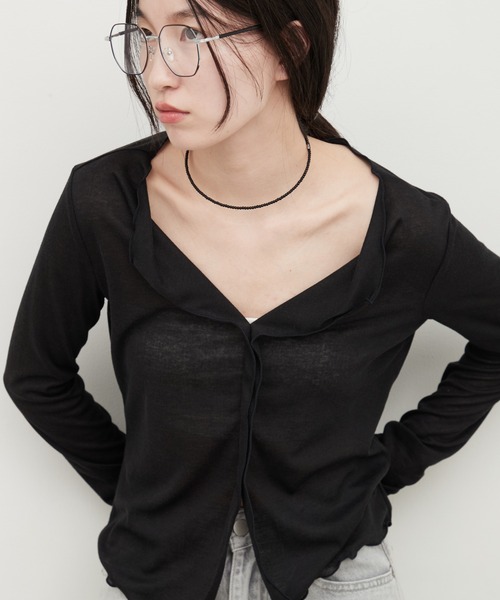 OFROOM(オフルーム)の「Contrast Edge Sheer Top|コントラストエッジシアートップス(Tシャツ/カットソー・レディース・ピンク/ライトグリーン/ホワイト/ライトブルー/ブラック・FREE)」の16枚目の写真