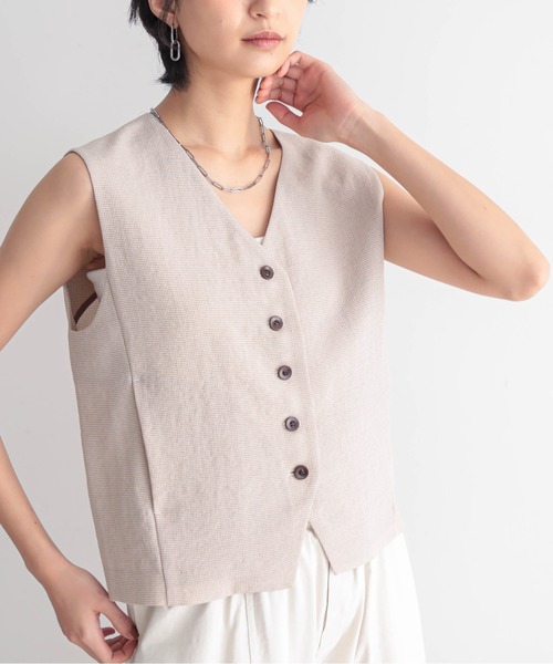for/c（フォーシー）の「[セットアップ対応]チドリショートジレ【サスティナブル】（ベスト・レディース・ホワイト×ブラウン/ブラック×ホワイト/ブラック×カーキ・L/M）」の7枚目の写真
