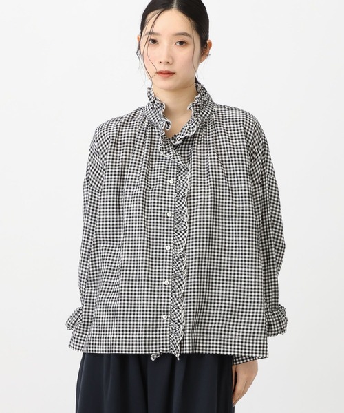 studio CLIP(スタディオクリップ)の「《natural by clip》リネン混チェックフリルブラウス(シャツ/ブラウス・レディース・ブルー/ブラック/その他1・FREE)」の8枚目の写真