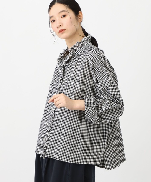 studio CLIP(スタディオクリップ)の「《natural by clip》リネン混チェックフリルブラウス(シャツ/ブラウス・レディース・ブルー/ブラック/その他1・FREE)」の9枚目の写真