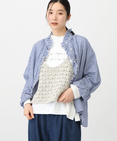 studio CLIP(スタディオクリップ)の「《natural by clip》リネン混チェックフリルブラウス(シャツ/ブラウス・レディース・ブルー/ブラック/その他1・FREE)」の11枚目の写真