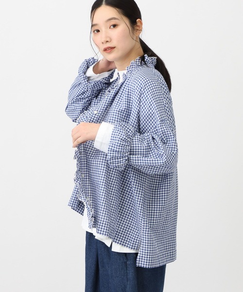 studio CLIP(スタディオクリップ)の「《natural by clip》リネン混チェックフリルブラウス(シャツ/ブラウス・レディース・ブルー/ブラック/その他1・FREE)」の16枚目の写真