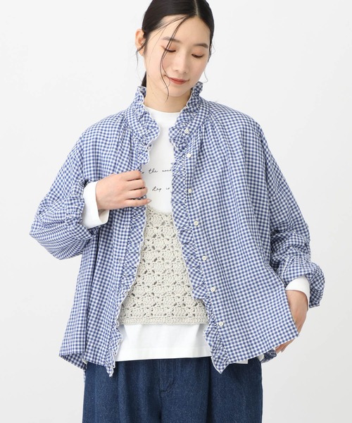 studio CLIP(スタディオクリップ)の「《natural by clip》リネン混チェックフリルブラウス(シャツ/ブラウス・レディース・ブルー/ブラック/その他1・FREE)」の17枚目の写真