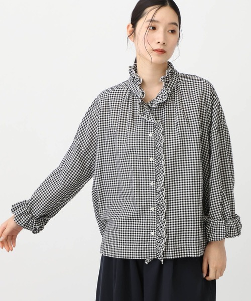 studio CLIP(スタディオクリップ)の「《natural by clip》リネン混チェックフリルブラウス(シャツ/ブラウス・レディース・ブルー/ブラック/その他1・FREE)」の5枚目の写真