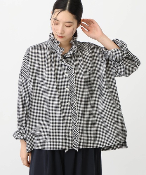 studio CLIP(スタディオクリップ)の「《natural by clip》リネン混チェックフリルブラウス(シャツ/ブラウス・レディース・ブルー/ブラック/その他1・FREE)」の6枚目の写真