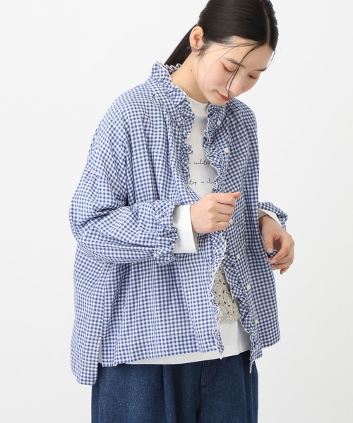studio CLIP(スタディオクリップ)の「《natural by clip》リネン混チェックフリルブラウス(シャツ/ブラウス・レディース・ブルー/ブラック/その他1・FREE)」の12枚目の写真