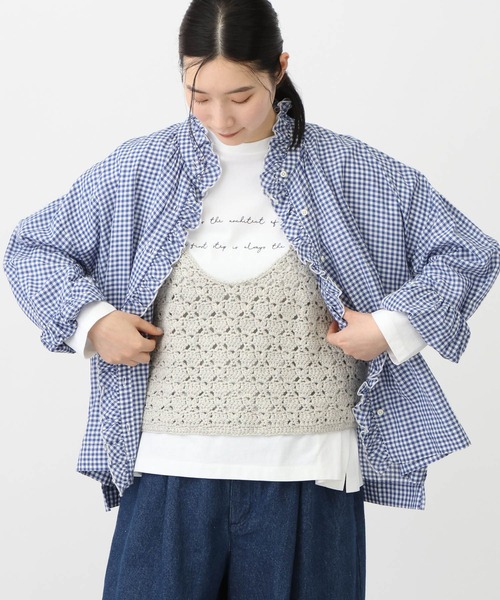 studio CLIP(スタディオクリップ)の「《natural by clip》リネン混チェックフリルブラウス(シャツ/ブラウス・レディース・ブルー/ブラック/その他1・FREE)」の13枚目の写真