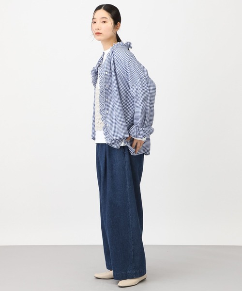 studio CLIP(スタディオクリップ)の「《natural by clip》リネン混チェックフリルブラウス(シャツ/ブラウス・レディース・ブルー/ブラック/その他1・FREE)」の19枚目の写真