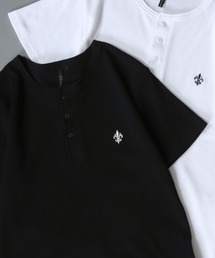 Embroidery Henly Neck T-Shirt/ワンポイント刺繍 サーマル ワッフル ヘンリーネック 半袖Tシャツ レディース メンズ