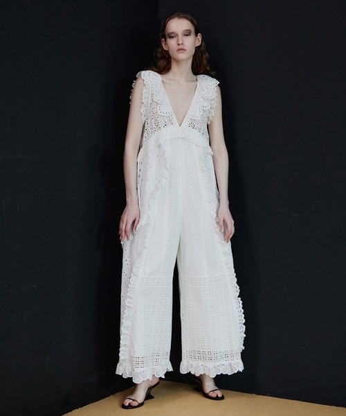 MAISON SPECIAL（メゾンスペシャル）の「【PRE-ORDER】Lace Patch Rompers/レースパッチロンパース（サロペット/オーバーオール・レディース・ホワイト/ブラック・36/38）」の2枚目の写真