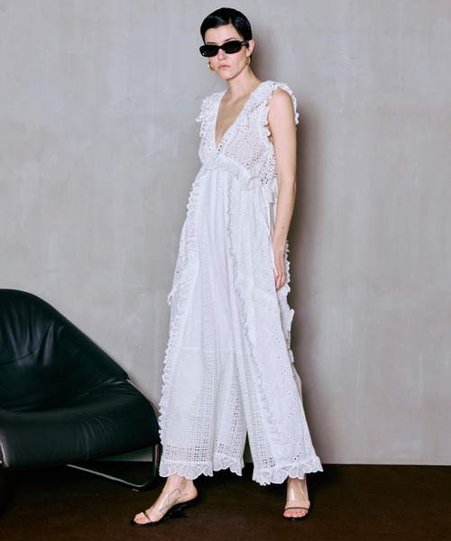 MAISON SPECIAL（メゾンスペシャル）の「【PRE-ORDER】Lace Patch Rompers/レースパッチロンパース（サロペット/オーバーオール・レディース・ホワイト/ブラック・36/38）」の7枚目の写真