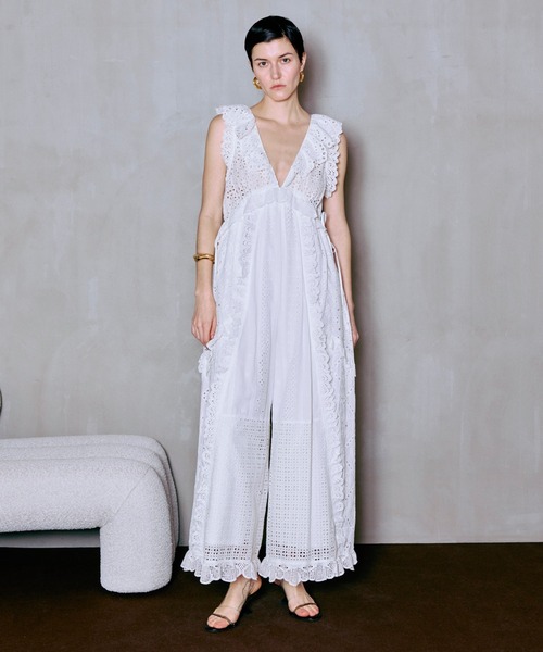MAISON SPECIAL（メゾンスペシャル）の「【PRE-ORDER】Lace Patch Rompers/レースパッチロンパース（サロペット/オーバーオール・レディース・ホワイト/ブラック・36/38）」の5枚目の写真