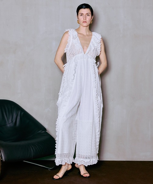 MAISON SPECIAL（メゾンスペシャル）の「【PRE-ORDER】Lace Patch Rompers/レースパッチロンパース（サロペット/オーバーオール・レディース・ホワイト/ブラック・36/38）」の6枚目の写真