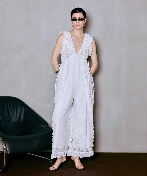 MAISON SPECIAL（メゾンスペシャル）の「【PRE-ORDER】Lace Patch Rompers/レースパッチロンパース（サロペット/オーバーオール・レディース・ホワイト/ブラック・36/38）」の8枚目の写真