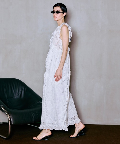 MAISON SPECIAL（メゾンスペシャル）の「【PRE-ORDER】Lace Patch Rompers/レースパッチロンパース（サロペット/オーバーオール・レディース・ホワイト/ブラック・36/38）」の9枚目の写真