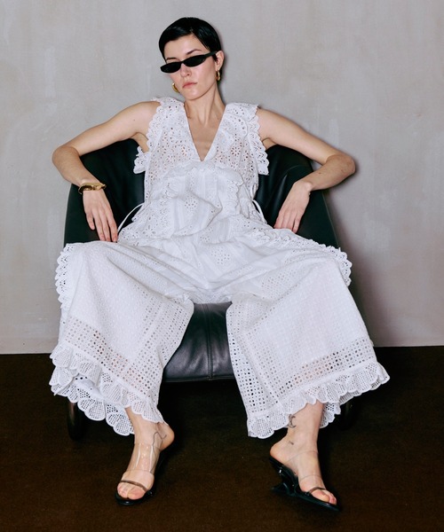 MAISON SPECIAL（メゾンスペシャル）の「【PRE-ORDER】Lace Patch Rompers/レースパッチロンパース（サロペット/オーバーオール・レディース・ホワイト/ブラック・36/38）」の14枚目の写真