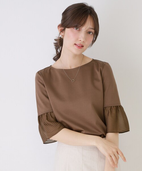 COUP DE CHANCE(クードシャンス)の「【5分袖/日本製/接触冷感】異素材ドッキングカットソー(Tシャツ/カットソー・レディース・ピンク系その他/ブラック/ホワイト/ダークブラウン/ブルー系その他・40/38/36/34)」の3枚目の写真