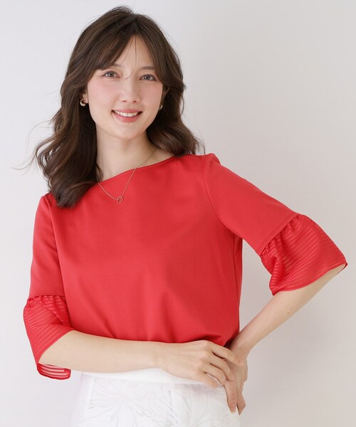 COUP DE CHANCE(クードシャンス)の「【5分袖/日本製/接触冷感】異素材ドッキングカットソー(Tシャツ/カットソー・レディース・ピンク系その他/ブラック/ホワイト/ダークブラウン/ブルー系その他・40/38/36/34)」の5枚目の写真