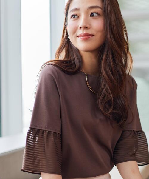 COUP DE CHANCE(クードシャンス)の「【5分袖/日本製/接触冷感】異素材ドッキングカットソー(Tシャツ/カットソー・レディース・ピンク系その他/ブラック/ホワイト/ダークブラウン/ブルー系その他・40/38/36/34)」の7枚目の写真