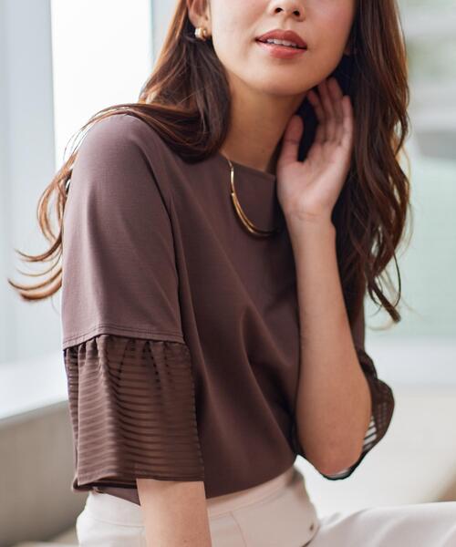 COUP DE CHANCE(クードシャンス)の「【5分袖/日本製/接触冷感】異素材ドッキングカットソー(Tシャツ/カットソー・レディース・ピンク系その他/ブラック/ホワイト/ダークブラウン/ブルー系その他・40/38/36/34)」の8枚目の写真