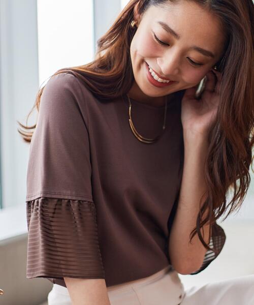 COUP DE CHANCE(クードシャンス)の「【5分袖/日本製/接触冷感】異素材ドッキングカットソー(Tシャツ/カットソー・レディース・ピンク系その他/ブラック/ホワイト/ダークブラウン/ブルー系その他・40/38/36/34)」の9枚目の写真