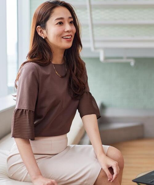 COUP DE CHANCE(クードシャンス)の「【5分袖/日本製/接触冷感】異素材ドッキングカットソー(Tシャツ/カットソー・レディース・ピンク系その他/ブラック/ホワイト/ダークブラウン/ブルー系その他・40/38/36/34)」の10枚目の写真