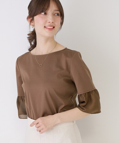 COUP DE CHANCE(クードシャンス)の「【5分袖/日本製/接触冷感】異素材ドッキングカットソー(Tシャツ/カットソー・レディース・ピンク系その他/ブラック/ホワイト/ダークブラウン/ブルー系その他・40/38/36/34)」の13枚目の写真