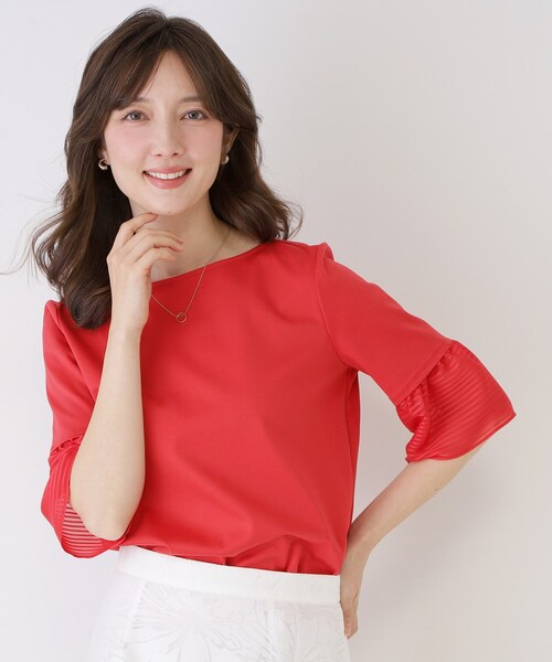 COUP DE CHANCE(クードシャンス)の「【5分袖/日本製/接触冷感】異素材ドッキングカットソー(Tシャツ/カットソー・レディース・ピンク系その他/ブラック/ホワイト/ダークブラウン/ブルー系その他・40/38/36/34)」の18枚目の写真