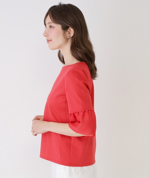 COUP DE CHANCE（クードシャンス）の「【5分袖／日本製／接触冷感】異素材ドッキングカットソー（Tシャツ/カットソー・レディース・ピンク系その他/ブラック/ホワイト/ダークブラウン/ブルー系その他・40/38/36/34）」の7枚目の写真