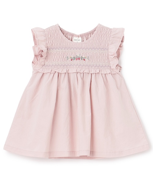 petit main（プティマイン）の「【リンク】いちご刺しゅうシャーリングチュニック（チュニック・キッズ・オフホワイト/ライトピンク/ブルーグレー・100cm/80ｃｍ/120cm/90cm/110cm/130cm）」の3枚目の写真