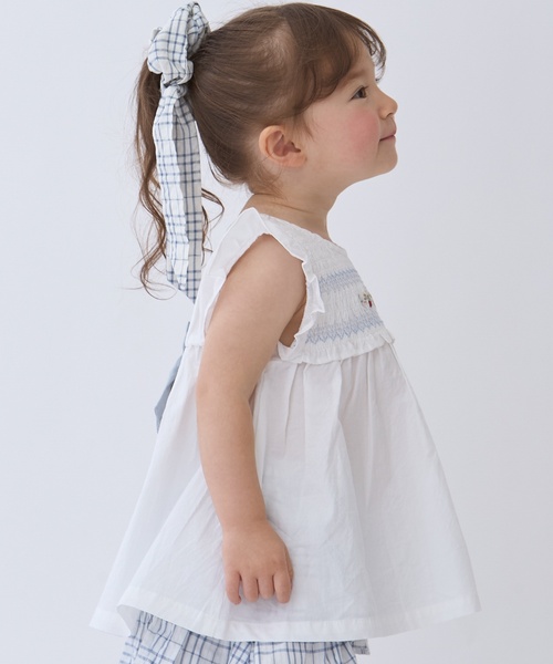 petit main（プティマイン）の「【リンク】いちご刺しゅうシャーリングチュニック（チュニック・キッズ・オフホワイト/ライトピンク/ブルーグレー・100cm/80ｃｍ/120cm/90cm/110cm/130cm）」の5枚目の写真