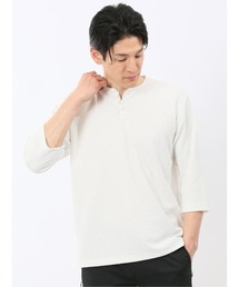 【ストレッチ 無地 インナー】m.f.エディトリアル メンズ ワッフル ヘンリーネック 7分袖 Tシャツ