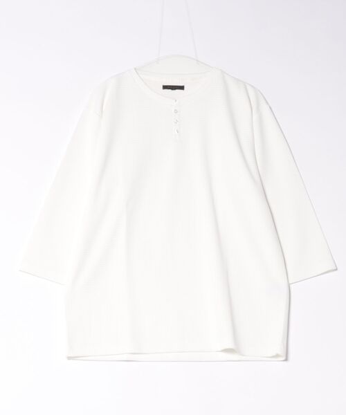 m.f.editorial(エムエフエディトリアル)の「【ストレッチ 無地 インナー】m.f.エディトリアル メンズ ワッフル ヘンリーネック 7分袖 Tシャツ(Tシャツ/カットソー・メンズ・グレー系その他2/ホワイト・MEDIUM/LARGE/X-LARGE)」の14枚目の写真