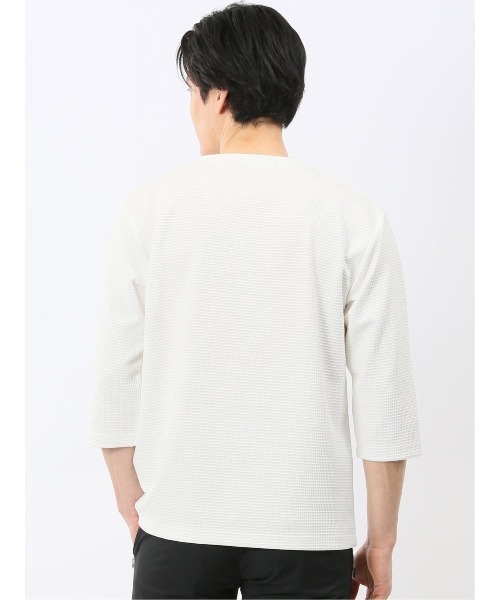 m.f.editorial(エムエフエディトリアル)の「【ストレッチ 無地 インナー】m.f.エディトリアル メンズ ワッフル ヘンリーネック 7分袖 Tシャツ(Tシャツ/カットソー・メンズ・グレー系その他2/ホワイト・MEDIUM/LARGE/X-LARGE)」の5枚目の写真