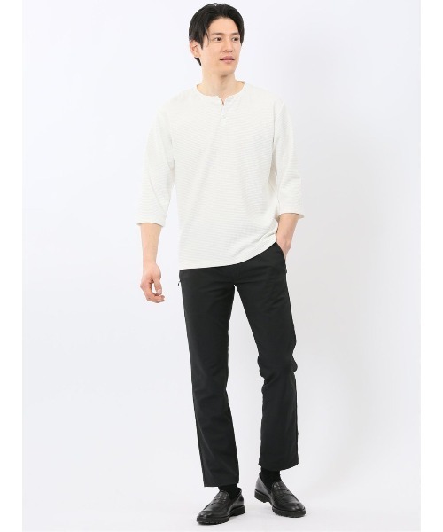 m.f.editorial(エムエフエディトリアル)の「【ストレッチ 無地 インナー】m.f.エディトリアル メンズ ワッフル ヘンリーネック 7分袖 Tシャツ(Tシャツ/カットソー・メンズ・グレー系その他2/ホワイト・MEDIUM/LARGE/X-LARGE)」の7枚目の写真