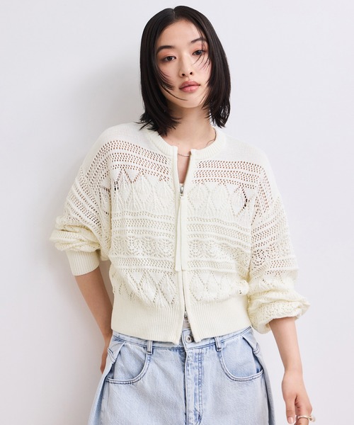セール】【WEB限定】パターンニットブルゾン（カーディガン/ボレロ