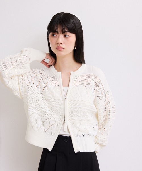 ADAM ET ROPE'(アダムエロペ)の「【WEB限定】パターンニットブルゾン(カーディガン/ボレロ・レディース・ブラック/ホワイト・FREE)」の22枚目の写真
