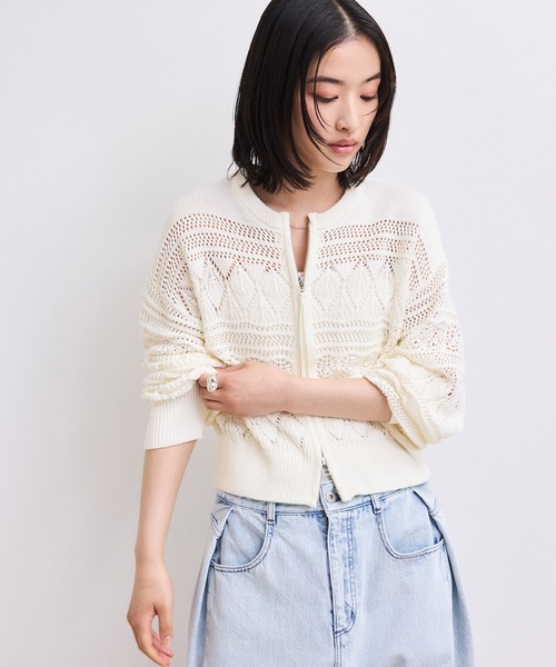 ADAM ET ROPE'(アダムエロペ)の「【WEB限定】パターンニットブルゾン(カーディガン/ボレロ・レディース・ブラック/ホワイト・FREE)」の5枚目の写真