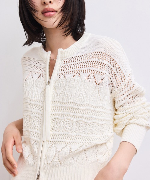 ADAM ET ROPE'(アダムエロペ)の「【WEB限定】パターンニットブルゾン(カーディガン/ボレロ・レディース・ブラック/ホワイト・FREE)」の6枚目の写真