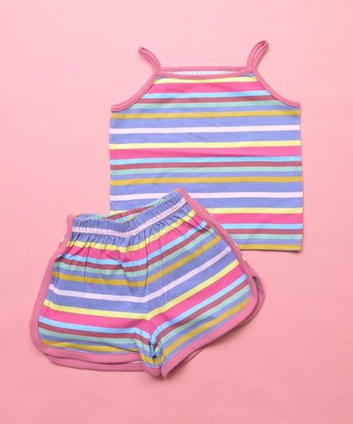 LSP WOW(エルエスピーワオ)の「【Natsumiコラボ】ボーダーサマーセットアップ(セットアップ・キッズ・レインボー/マルチ・130/120/110/100/95/90/80)」の3枚目の写真
